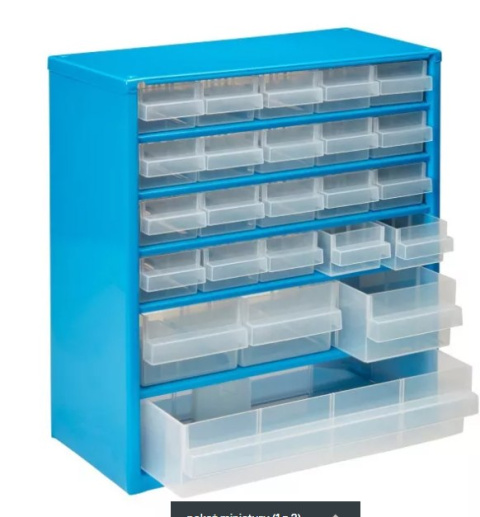 Pojemnik majsterkowicza metalowy niebieski 24 szuflady 32,8x30,6x15 cm