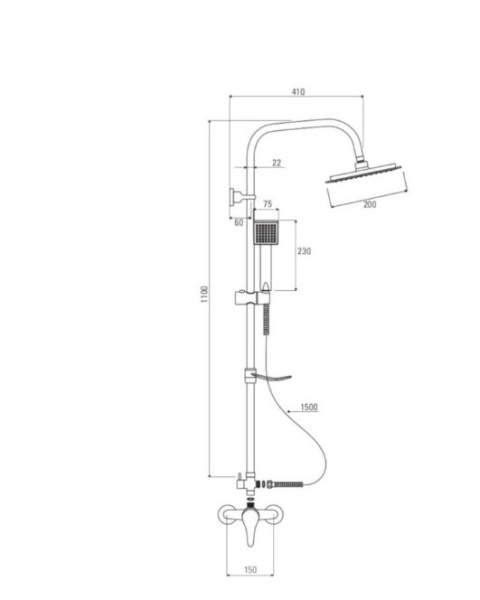 Panel prysznicowy chrom ULF deszczownica 20cm keadrat mydelniczka