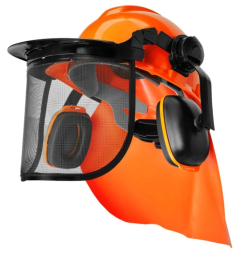 Zestaw ochronny dla pilarza drwala osłona kask nauszniki 