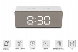 Zegar budzik z termometrem +lusterko 4w1