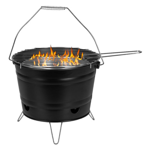 Grill wiaderkowy czarny z rusztem węglowym mobilny