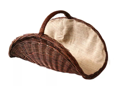 Kosz drewno wiklinowy przciemniony z lnianą wyściółką