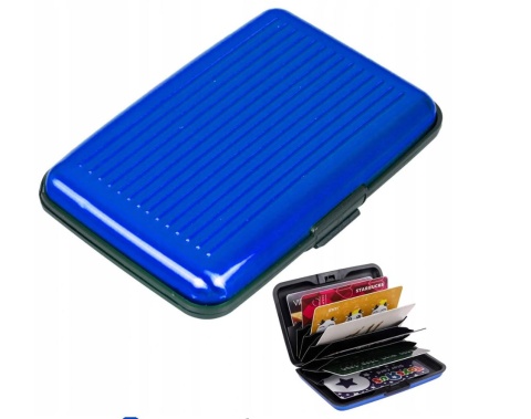 Niebieski portfel na karty etui dokumenty wytrzymały BLUE
