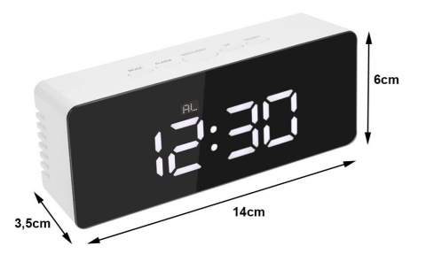 Budzik lustro wielofunkcyjny zegarek z alarmem datą LED