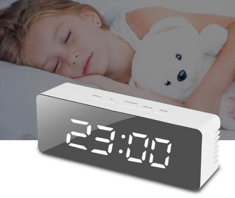 Budzik lustro wielofunkcyjny zegarek z alarmem datą LED