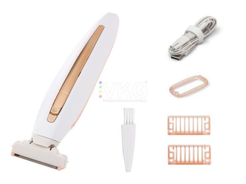 Depilator biało złoty USB AKU do ciała 3 końcówki