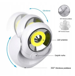 LAMPKA LED COB 360 NA BATERIE Z CZUJNIKIEM RUCHU