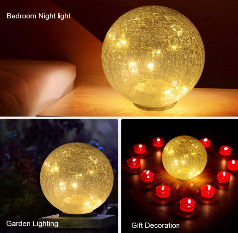 Oświetlenie słoneczne LED kula szklana 12,5cm szer solar