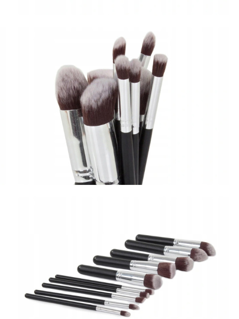 PĘDZLE DO MAKIJAŻU PROFESJONALNE KOMPLET ZESTAW 10