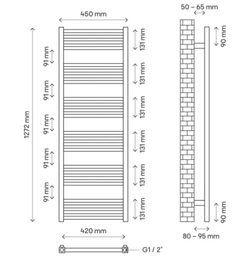 Grzejnik łazienkowy HALFA1  szary 128x45cm