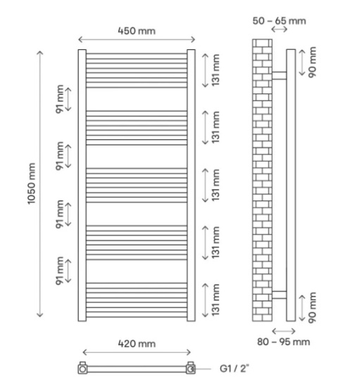 Grzejnik łazienkowy HALFA1 biały 105x45cm CO