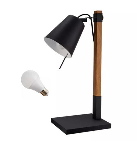 LED Lampa biurkowa LINDA E27 48cm czarna drewno regulowana