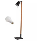 LED Lampa podłogowa LINDA E27 127cm czarna drewno regulowana