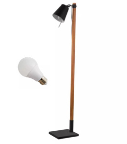 LED Lampa podłogowa LINDA E27 127cm czarna drewno regulowana