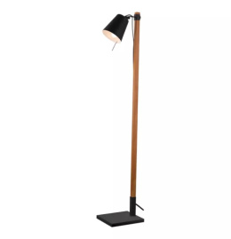 LED Lampa podłogowa LINDA E27 127cm czarna drewno regulowana