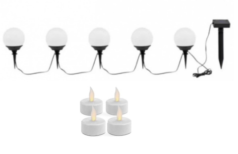 LED Lampa solarna 5szt kule białe śr 9cm LED IP44 tealight4ZWY