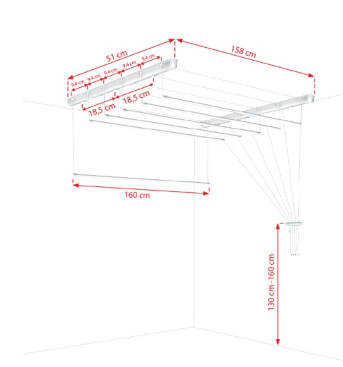 Suszarka sufitowa łazienka balkon 6prętów 160cm biała