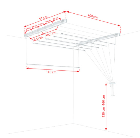 Suszarka sufitowa łazienka balkon 6prętów 110cm czarna