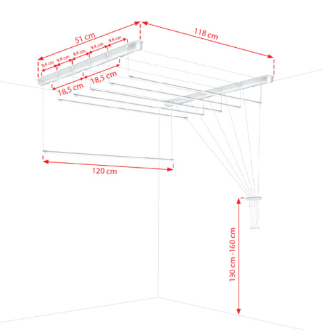 Suszarka sufitowa łazienka balkon 6prętów 120cm czarna
