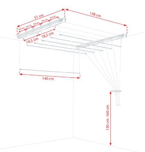 Suszarka sufitowa łazienka balkon 6prętów 140cm czarna