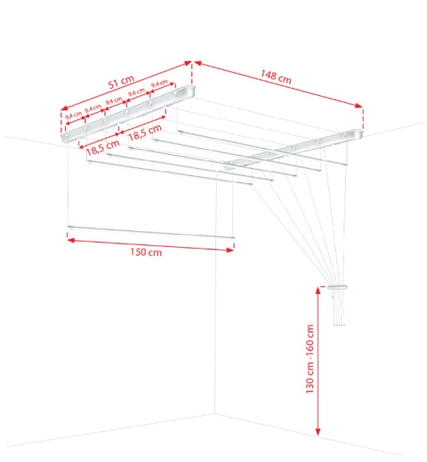 Suszarka sufitowa łazienka balkon 6prętów 150cm czarna