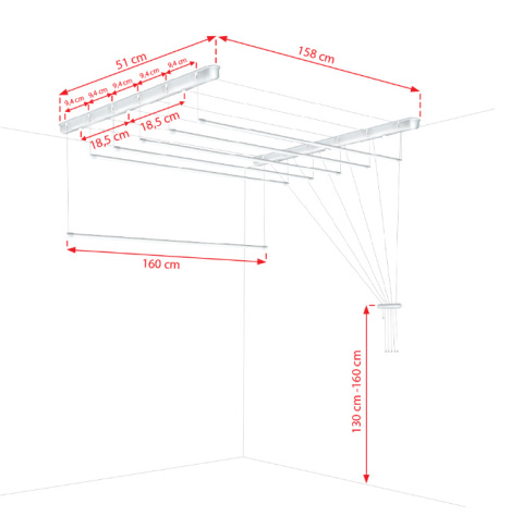 Suszarka sufitowa łazienka balkon 6prętów 160cm czarna
