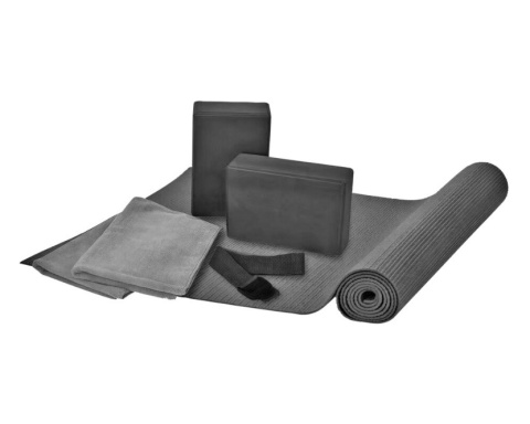 Zestaw jogi mata 183cm taśma 2 klocki 2 ręczniki szary