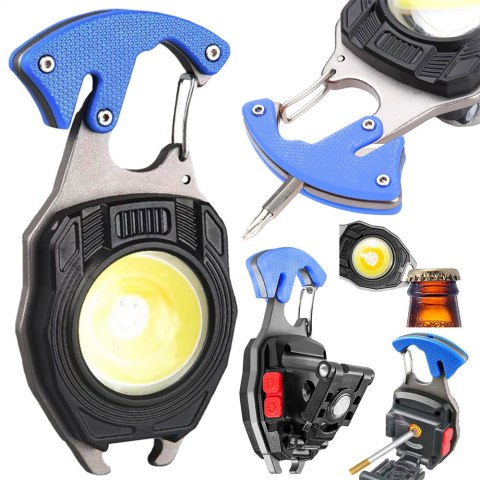 Nowoczesny brelok wielofunkcyjny 8w1 z latarką LED, otwieraczem i magnesem