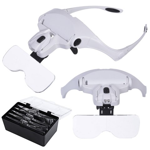 Lupa na głowę głowowa czołowa lub okulary z diodami 2 LED 3.5x 5 szkieł