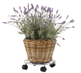 Stalowa ażurowa podstawka pod donicę 30cm kółkach okrągła mała chrom