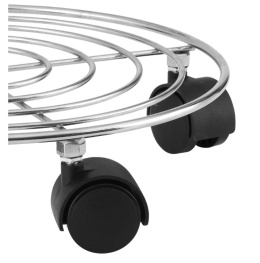 Stalowa ażurowa podstawka pod donicę 30cm kółkach okrągła mała chrom