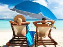 Nowoczesny parasol plażowy z systemem UV dla komfortu w słońcu i wietrze