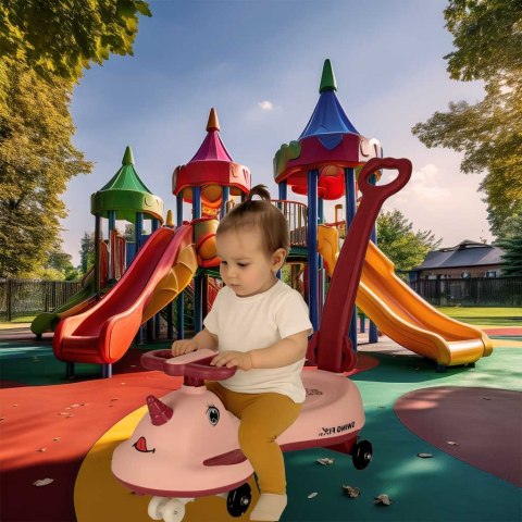 Nowoczesny jeździk z rączką LED Swing FIX - różowy skuter dla dzieci