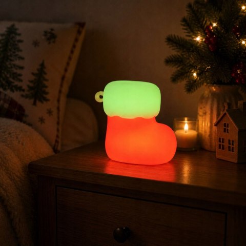 Nowoczesna lampka LED w kształcie świątecznej skarpety