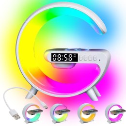 Lampka LED RGB gamingowa ładowarka indukcyjna głośnik budzik radio zegar