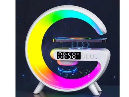 Lampka LED RGB gamingowa ładowarka indukcyjna głośnik budzik radio zegar