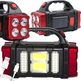 Latarka solarna LED - przenośna lampka z powerbankiem i reflektorem