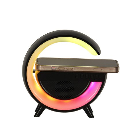 
Lampka LED RGB z głośnikiem i ładowarką indukcyjną - czarna elegancja w nowoczesnym stylu