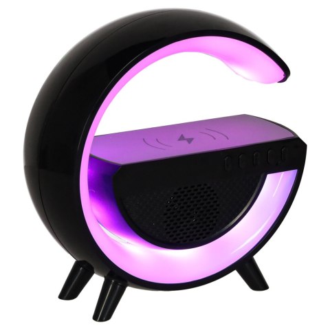 
Lampka LED RGB z głośnikiem i ładowarką indukcyjną - czarna elegancja w nowoczesnym stylu