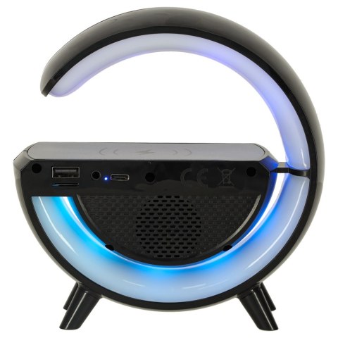 
Lampka LED RGB z głośnikiem i ładowarką indukcyjną - czarna elegancja w nowoczesnym stylu