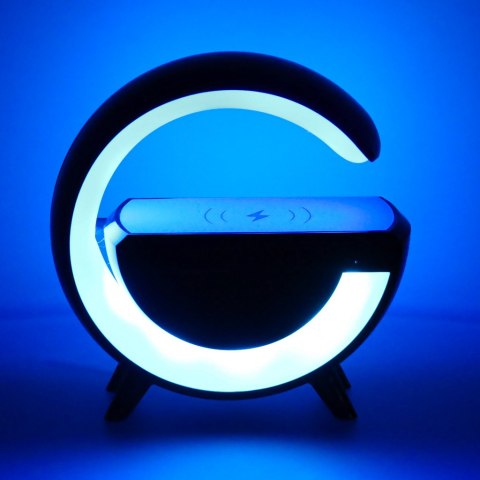 
Lampka LED RGB z głośnikiem i ładowarką indukcyjną - czarna elegancja w nowoczesnym stylu