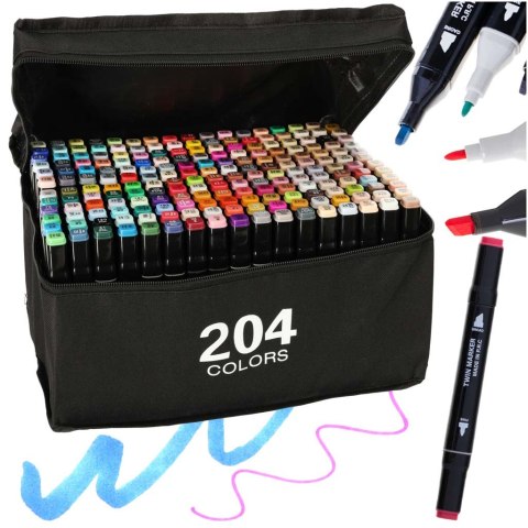 Nowoczesne markery alkoholowe w etui z 204 kolorami dla kreatywnych