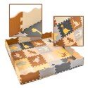 Nowoczesna mata edukacyjna dla dzieci - brązowa piankowa mata puzzle 143 x 143 cm z 36 elementami edukacyjnymi.