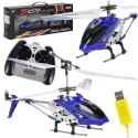 Nowoczesny helikopter zdalnie sterowany w kolorze niebieskim, stworzony z myślą o pasjonatach lotnictwa i zabawy.