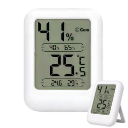 Nowoczesny termometr i higrometr cyfrowy do pomiaru temperatury i wilgotności powietrza w domu lub biurze.