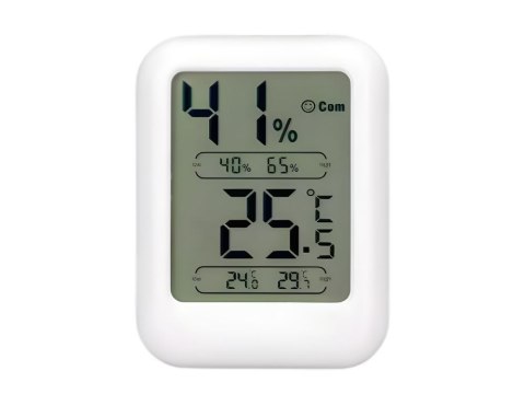 Nowoczesny termometr i higrometr cyfrowy do pomiaru temperatury i wilgotności powietrza w domu lub biurze.