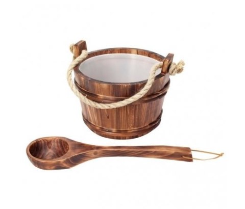 Zestaw sauny drewno polewanie wodą balia 