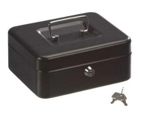 Kasetka metalowa pieniądze kluczyki monetnica  