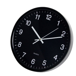 Zegar ścienny TOE czarny metalowy szyba baterie 30cm