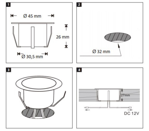 Lampa punktowa taras 45mm LED IP67 12V ciepła 10szt MAXI